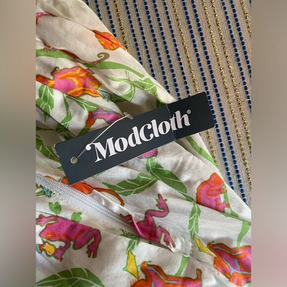 ModCloth Midi Skirt Women Size 4 Tropical Print Multicolor  Belt Lined NEW - Picture 16 of 16